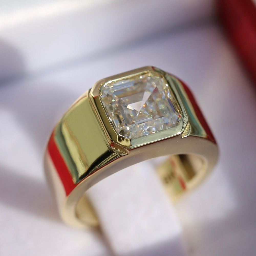 3.00 Carat Asscher Cut Lab-Grown Diamond Pinky Ring 18k Yellow Gold Certified